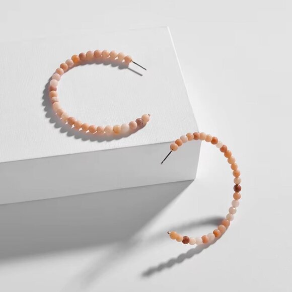 Summer Clearance! Natural Stone Blush Beaded Hoop Earrings | Artisan Nordic - Picture 1 of 1